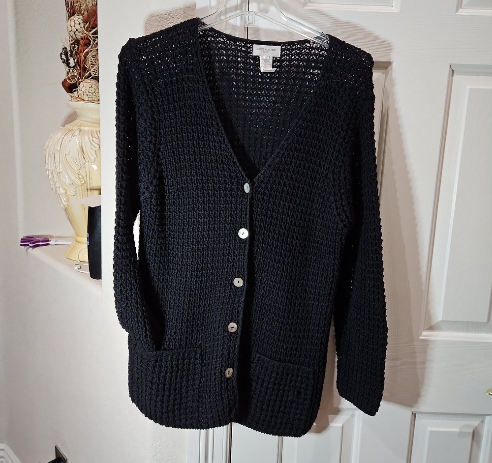 Jones New York Black Textured Cardigan